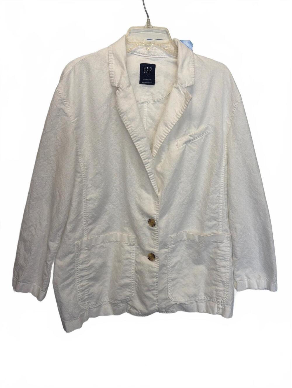 White Oversized Linen Blazer Jacket Women's Large GAP Cotton Linen Blend NEW